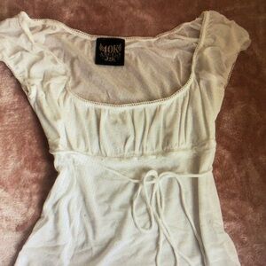 White Short Sleeve Top with Tie Detail